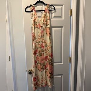 Reformation Ivory Maxi Dress with Pink Floral Print